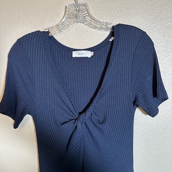 A.L.C.Revolve‎ Reva Twist-Front Short-Sleeve Rib-Knit  Asymmetrical Navy Small - Picture 6 of 11